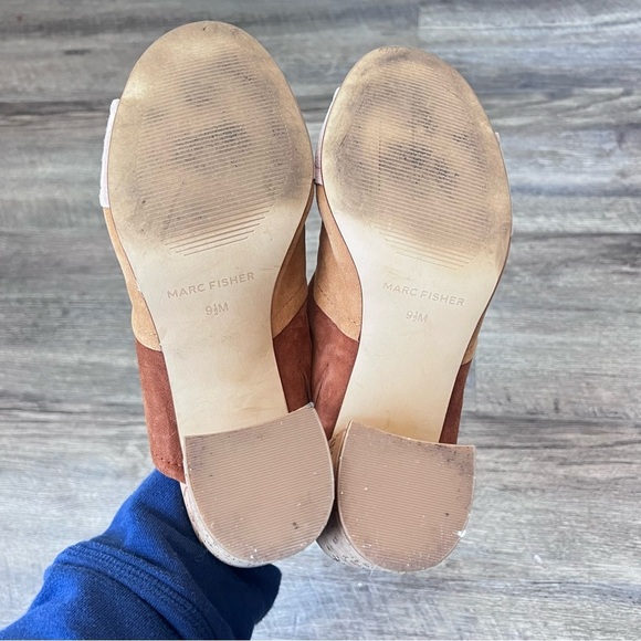 MARC FISHER Mules Slides Sandals Retro Color Block Suede Brown Pink 9.5M + - Picture 6 of 7